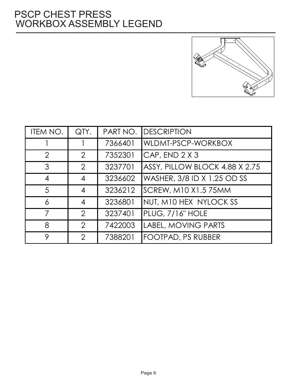 Workbox assembly legend pscp chest press | Life Fitness Pro 2 Series PSCP User Manual | Page 6 / 19