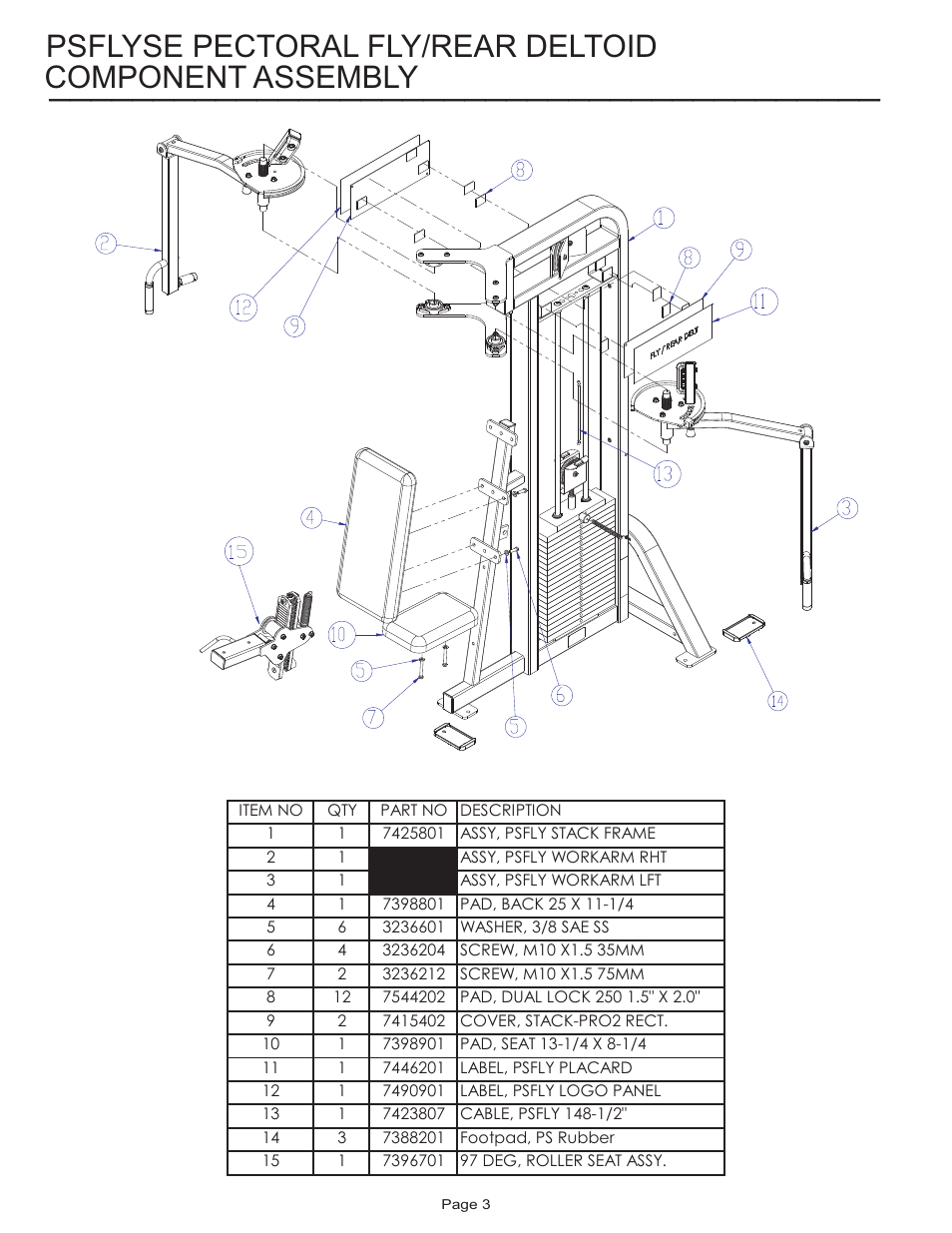Component assembly, Psflyse pectoral fly/rear deltoid | Life Fitness Pro 2 Series PSFLYSE User Manual | Page 3 / 12