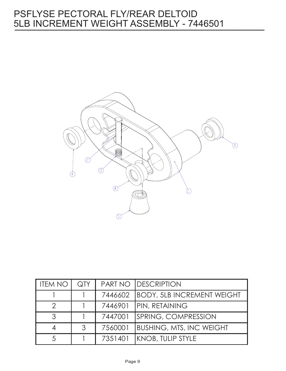 Psflyse pectoral fly/rear deltoid | Life Fitness Pro 2 Series PSFLYSE User Manual | Page 9 / 12