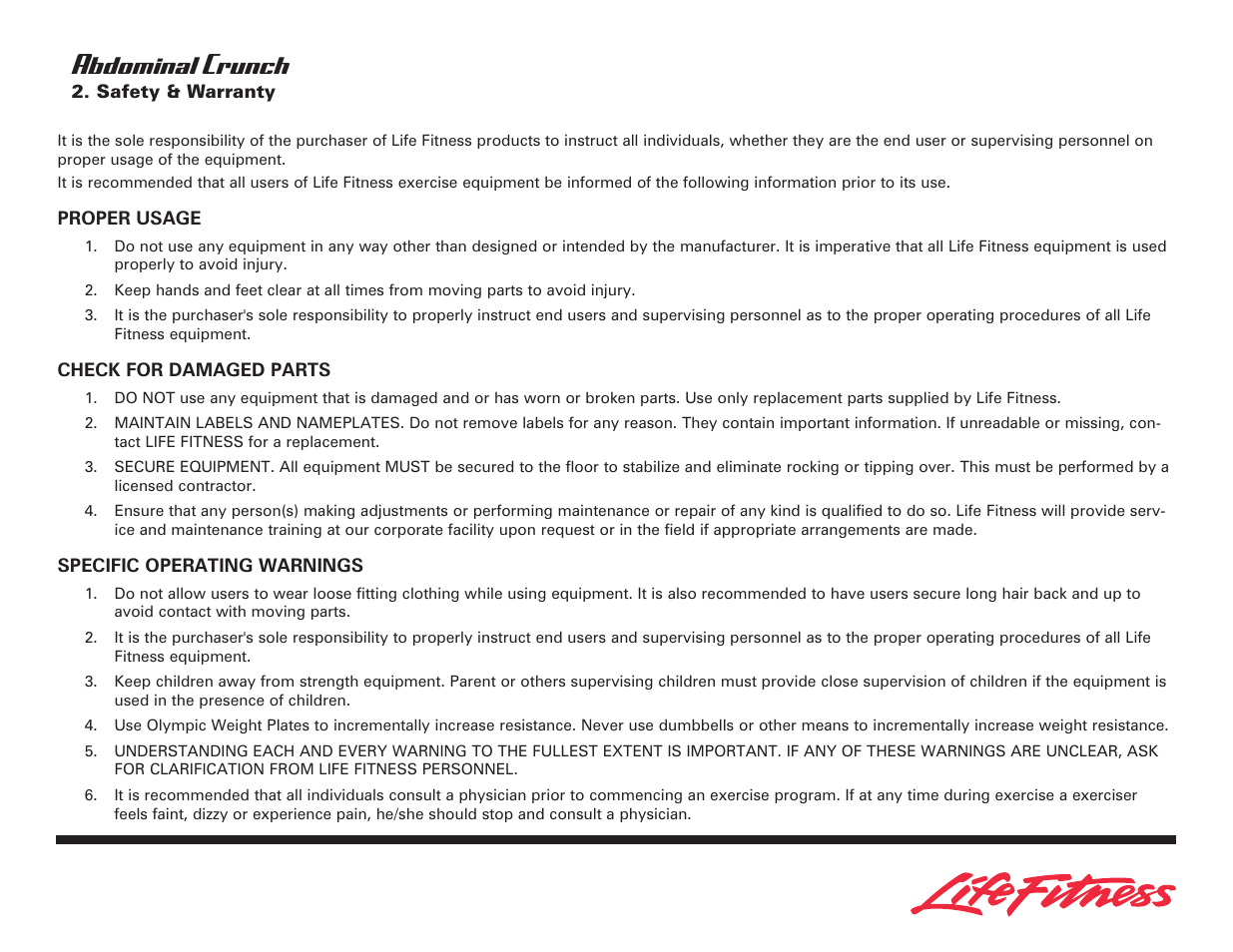 Abdominal crunch | Life Fitness Ab Crunch Bench User Manual | Page 5 / 12