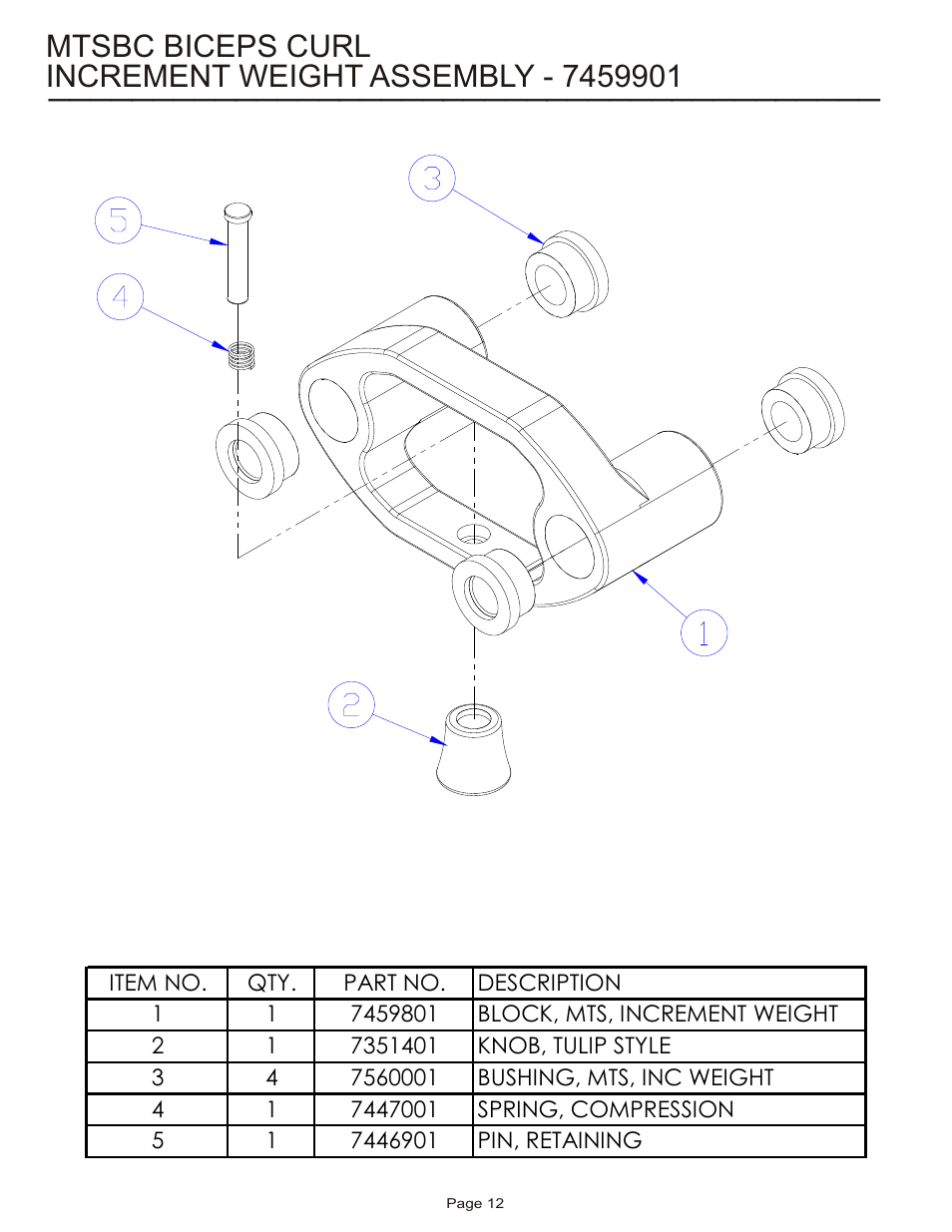 Mtsbc biceps curl | Life Fitness MTSBC User Manual | Page 12 / 13