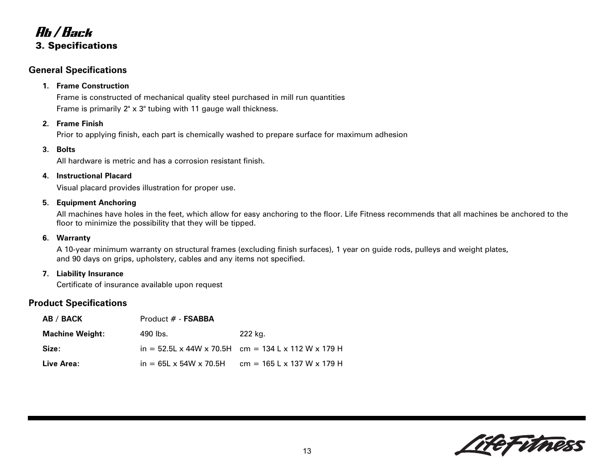 Ab / back | Life Fitness Ab/Back Machine User Manual | Page 13 / 16