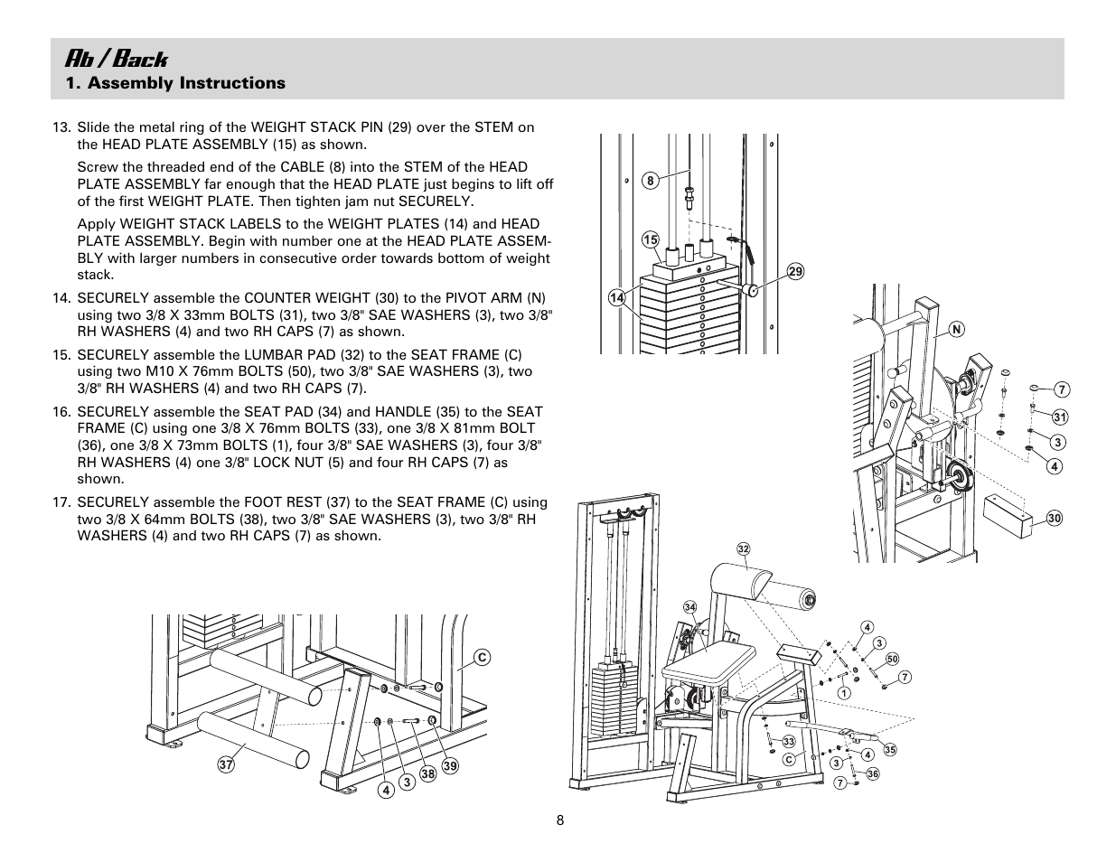 Ab / back | Life Fitness Ab/Back Machine User Manual | Page 8 / 16