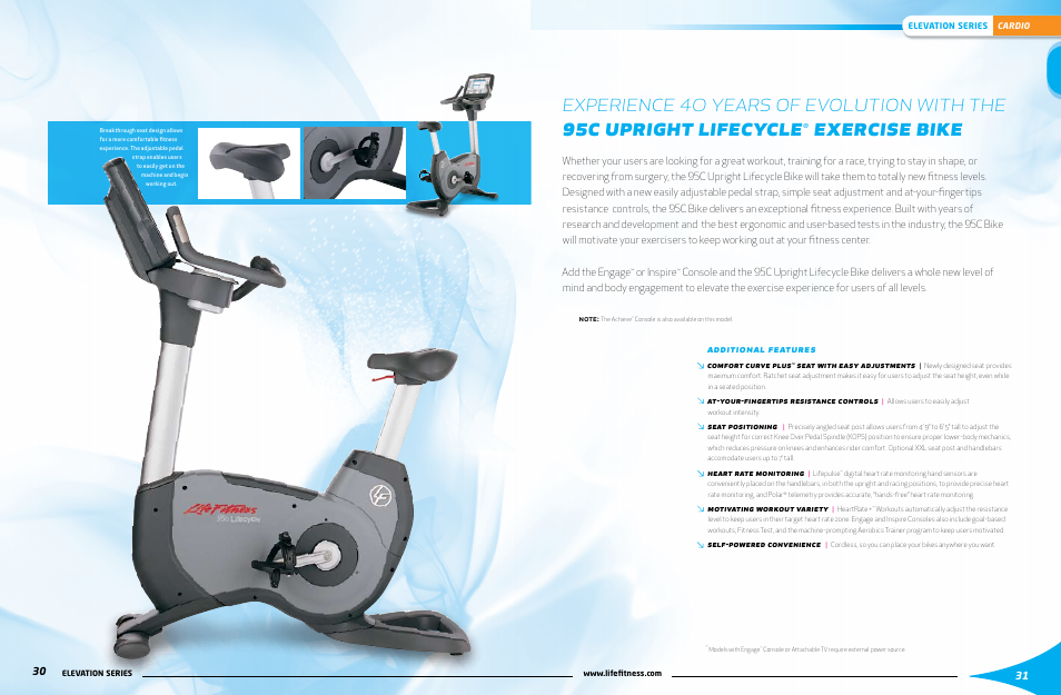 Exercise bike, Or inspire, Additional features | Life Fitness Elevation Series User Manual | Page 9 / 13