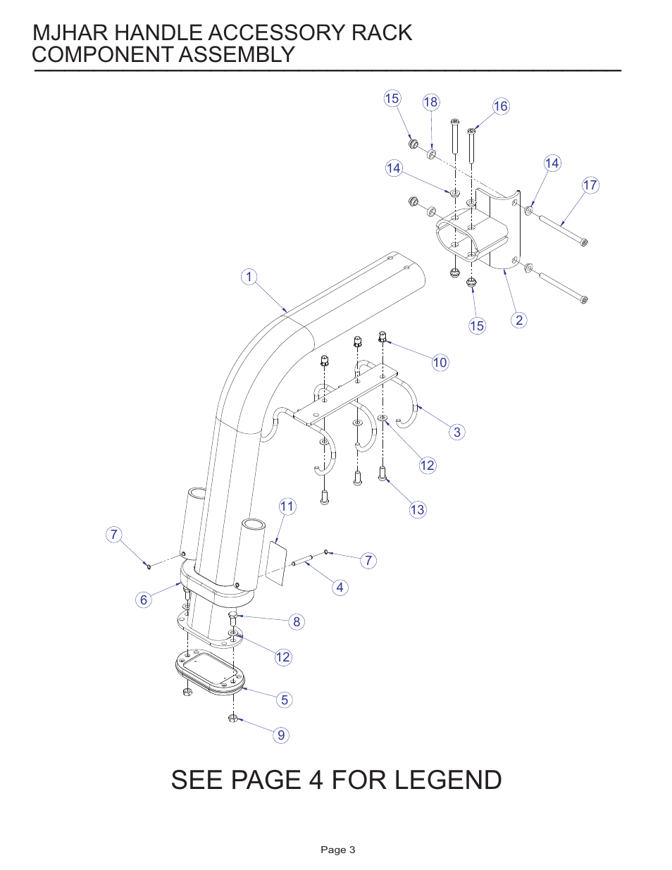 See page 4 for legend, Component assembly, Mjhar handle accessory rack | Life Fitness Muti Jungle Handle Accessory Rack MJHAR User Manual | Page 3 / 7