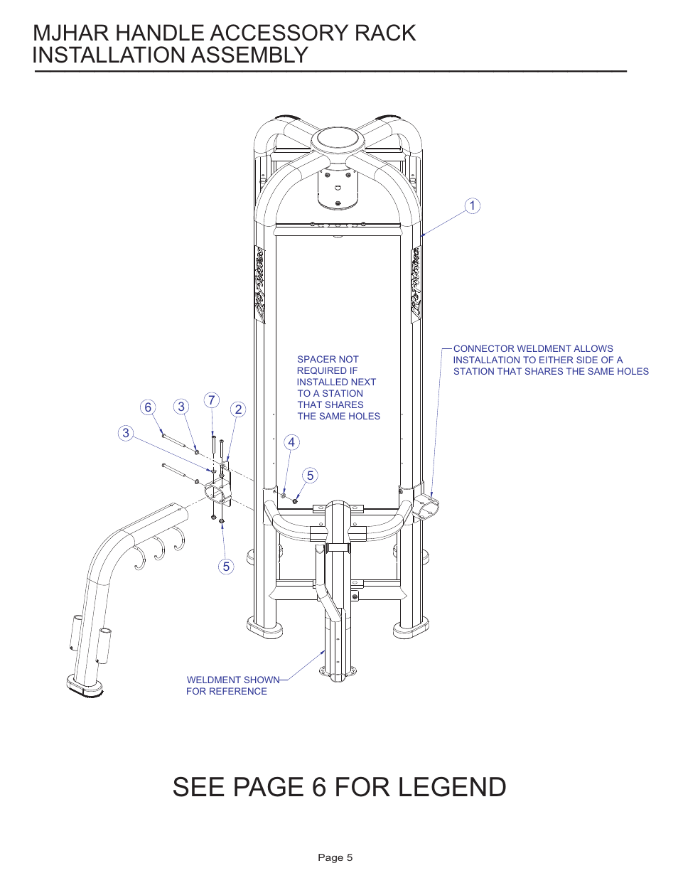 See page 6 for legend, Installation assembly mjhar handle accessory rack | Life Fitness Muti Jungle Handle Accessory Rack MJHAR User Manual | Page 5 / 7