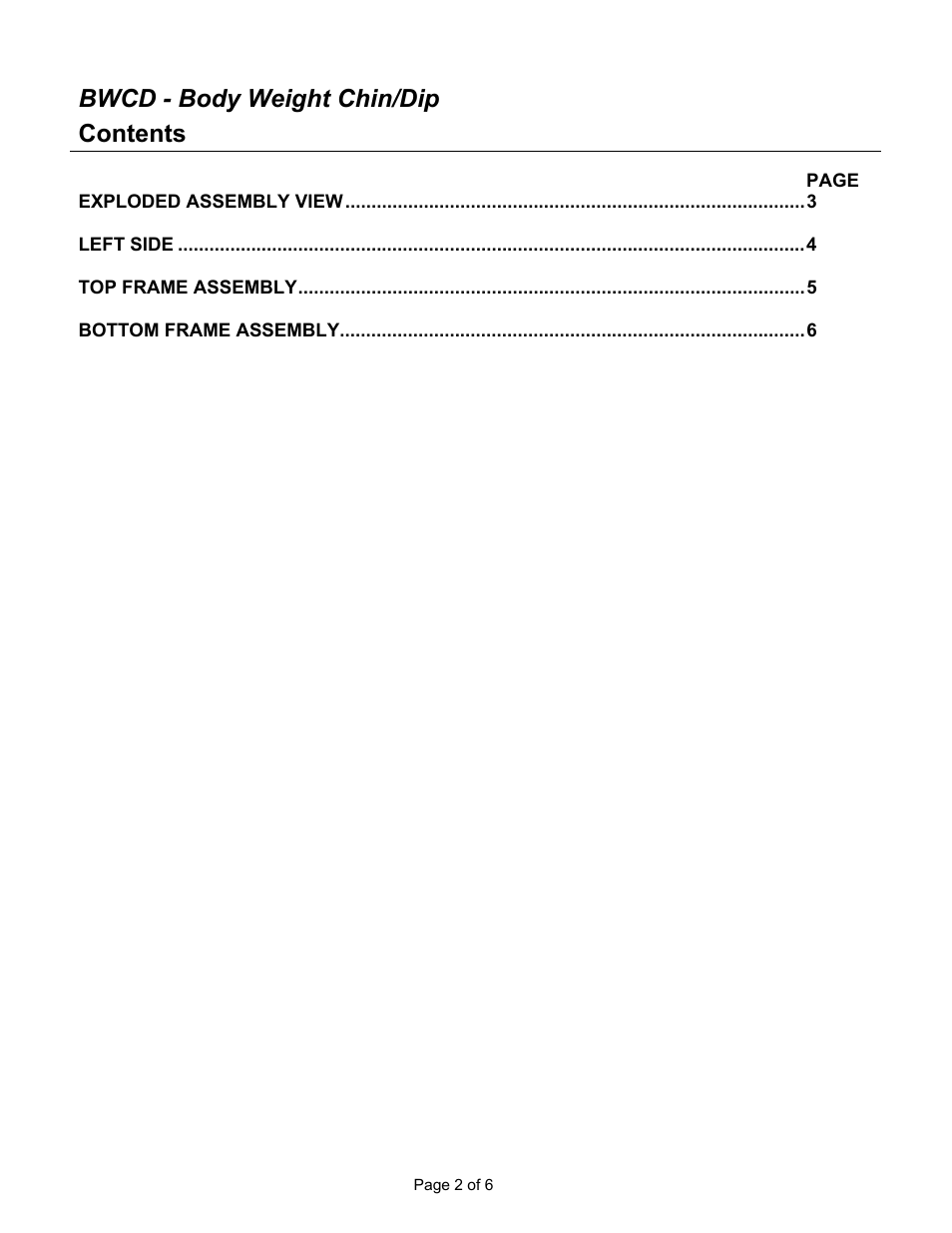 Bwcd - body weight chin/dip contents | Life Fitness 9000 User Manual | Page 2 / 6