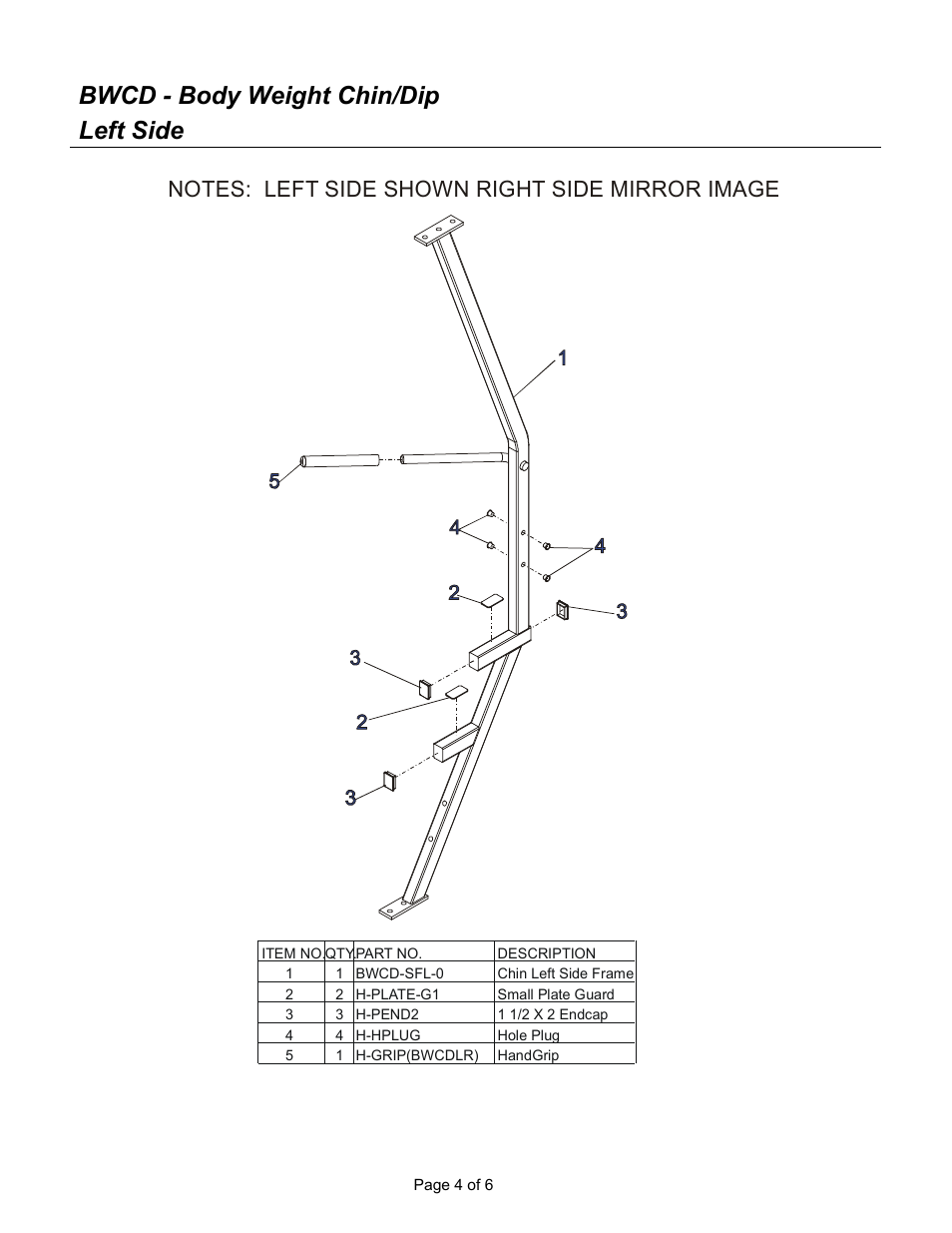 Bwcd - body weight chin/dip left side | Life Fitness 9000 User Manual | Page 4 / 6