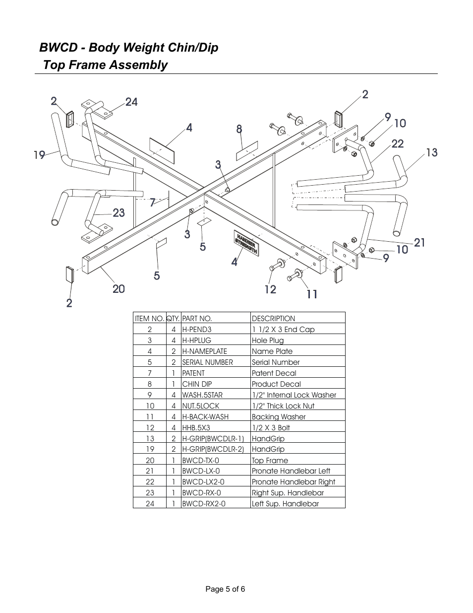 Bwcd - body weight chin/dip top frame assembly | Life Fitness 9000 User Manual | Page 5 / 6