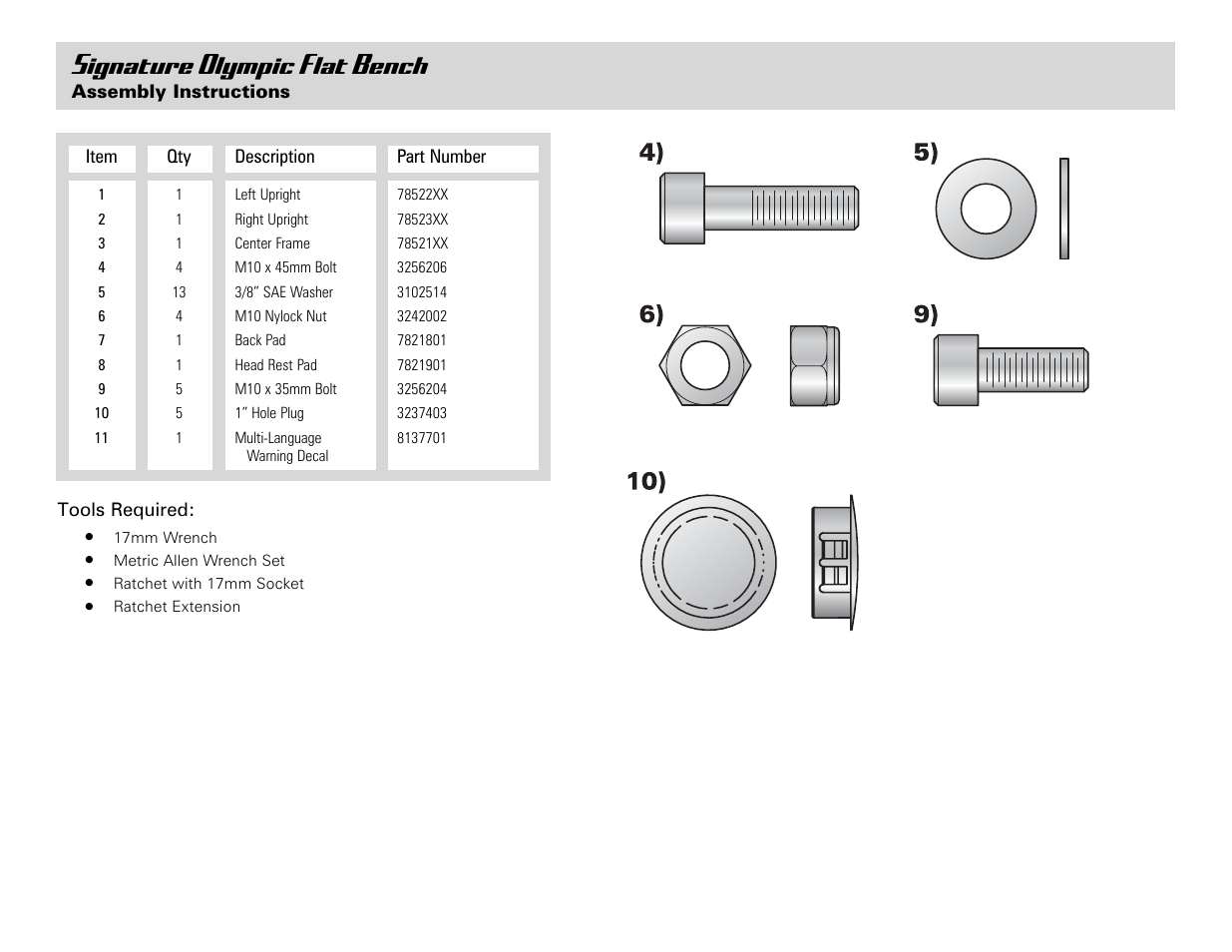 Signature olympic flat bench | Life Fitness Olmypic Flat Bench User Manual | Page 6 / 8