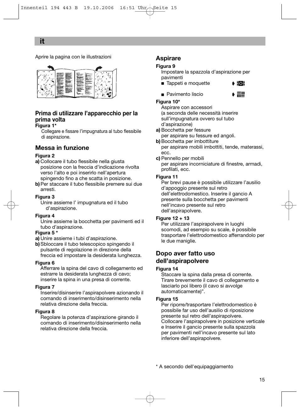 Messa in funzione, Aspirare, Dopo aver fatto uso dell’aspirapolvere | Bosch BSN1 User Manual | Page 20 / 95