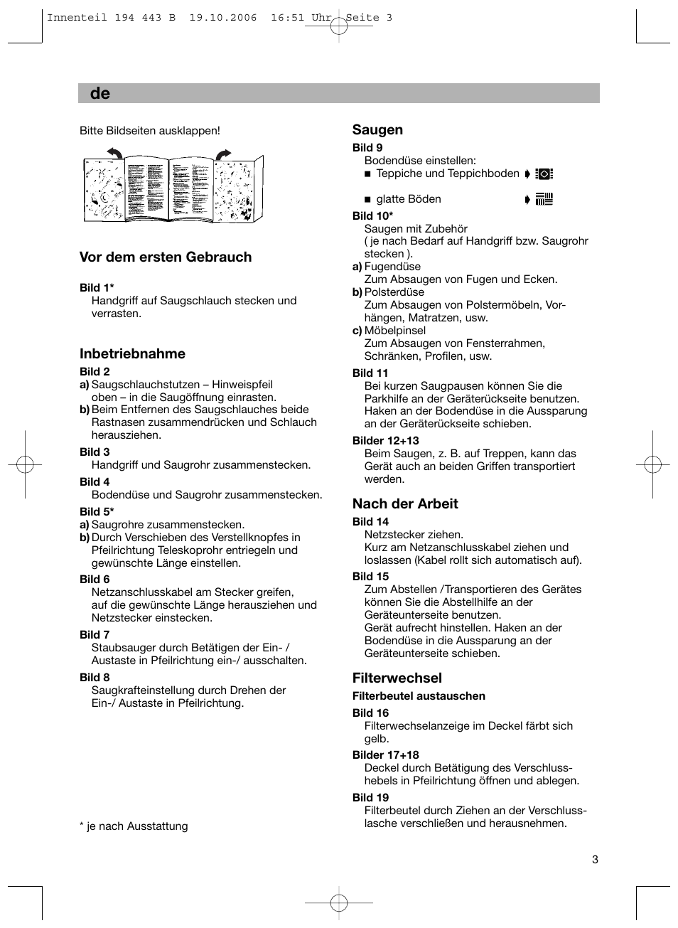 Vor dem ersten gebrauch, Inbetriebnahme, Saugen | Nach der arbeit, Filterwechsel | Bosch BSN1 User Manual | Page 8 / 95