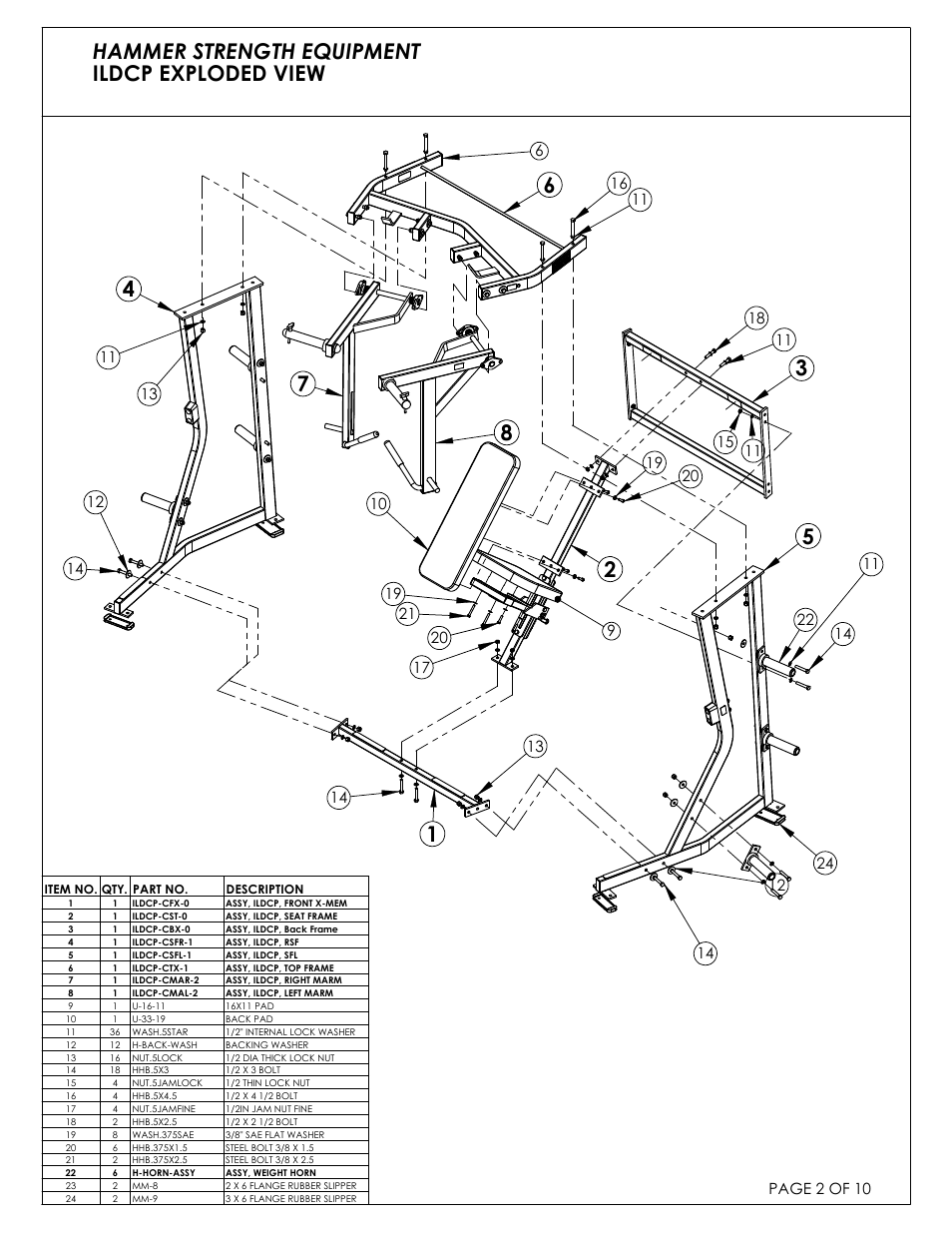 Hammer strength equipment ildcp exploded view, Page 2 of 10 | Life Fitness ILDCP-C03 User Manual | Page 2 / 10
