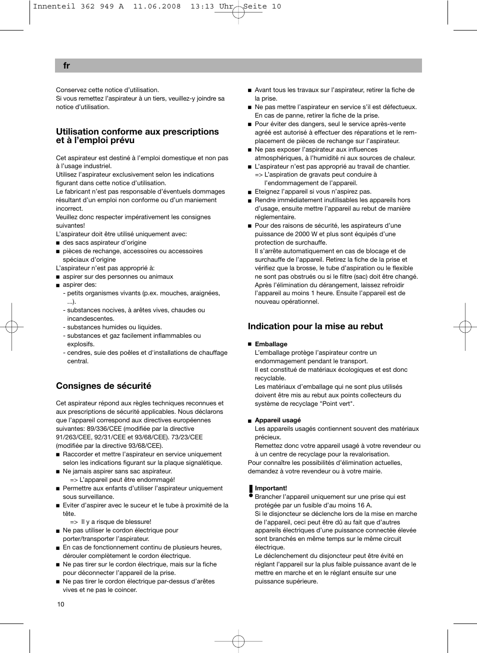 De fr, Consignes de sécurité, Indication pour la mise au rebut | Bosch BSGL 2MOVE2 User Manual | Page 12 / 90