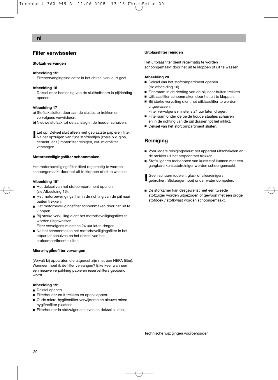 Filter verwisselen, Reiniging | Bosch BSGL 2MOVE2 User Manual | Page 22 / 90