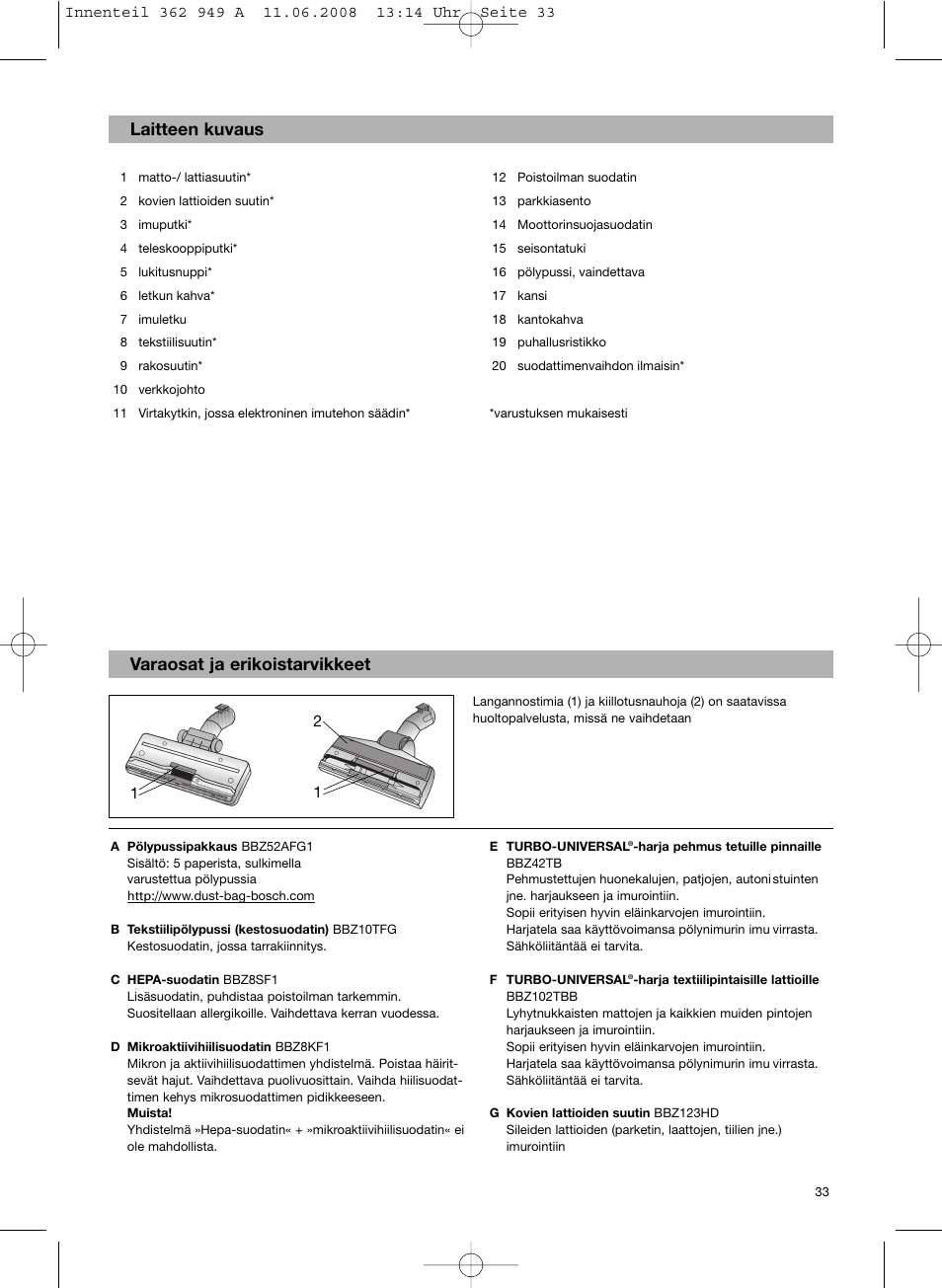 Laitteen kuvaus varaosat ja erikoistarvikkeet | Bosch BSGL 2MOVE2 User Manual | Page 35 / 90