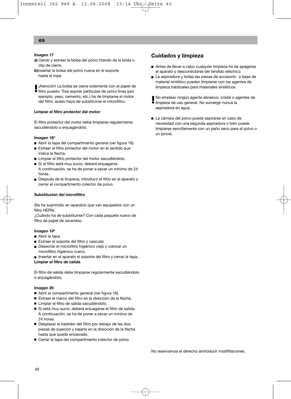 Cuidados y limpieza | Bosch BSGL 2MOVE2 User Manual | Page 42 / 90