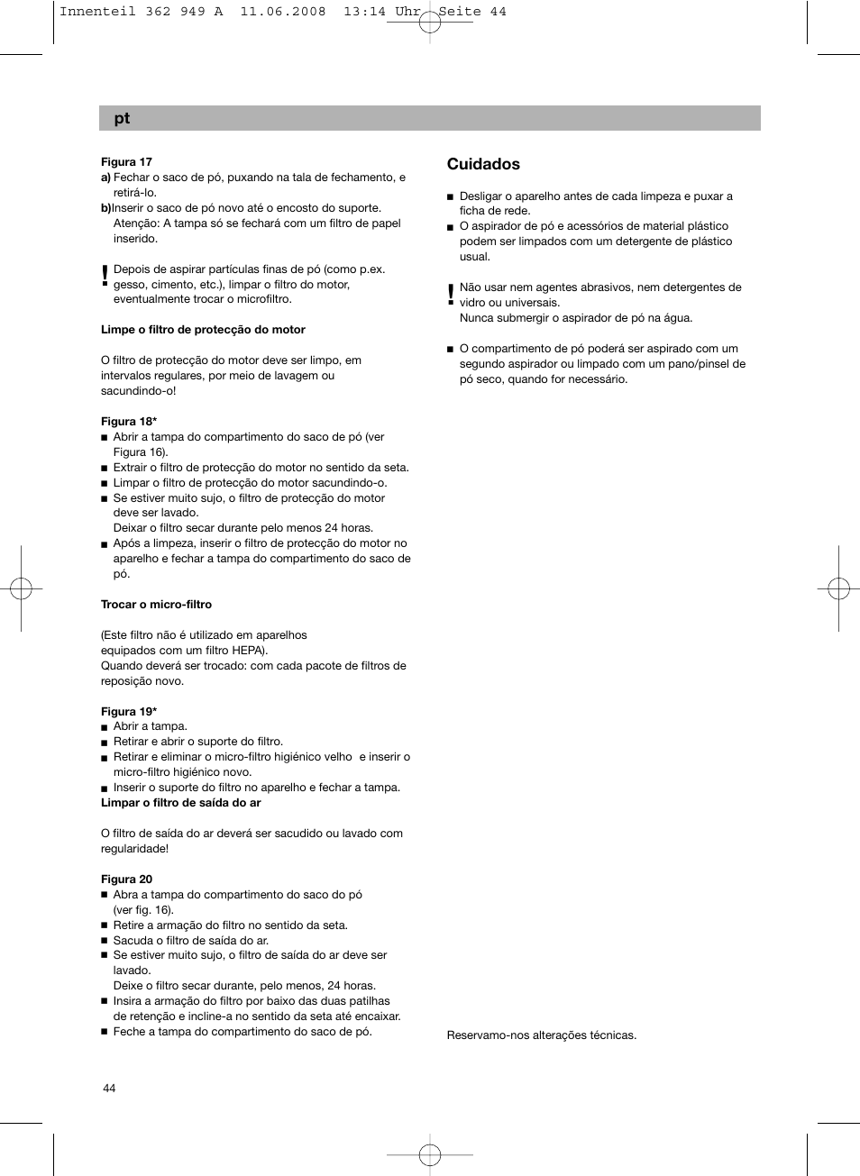 Cuidados | Bosch BSGL 2MOVE2 User Manual | Page 46 / 90