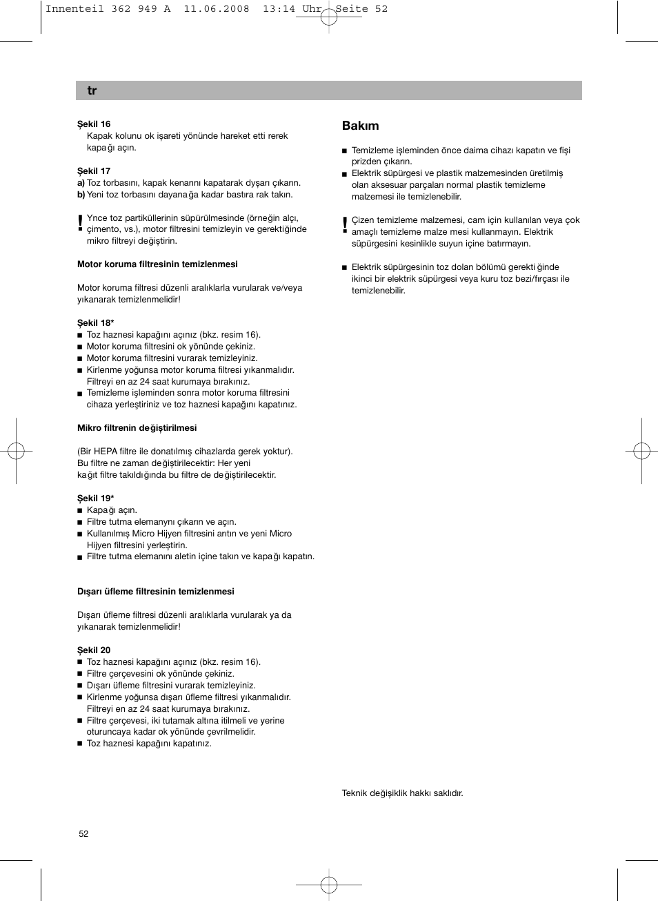 Bakım | Bosch BSGL 2MOVE2 User Manual | Page 54 / 90