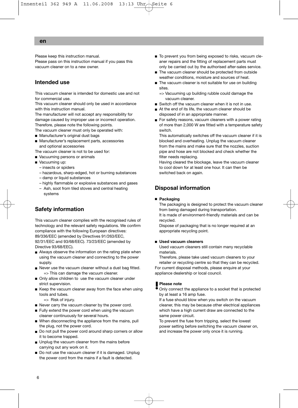 De en, Intended use, Safety information | Disposal information | Bosch BSGL 2MOVE2 User Manual | Page 8 / 90