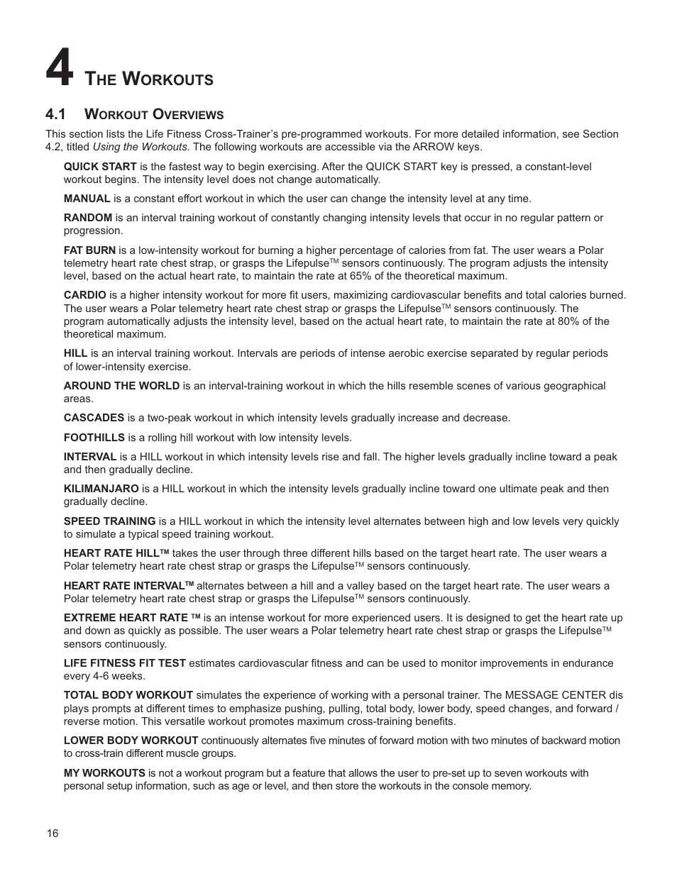 Orkouts | Life Fitness INTEGRITY SERIES M051-00K61-A137 User Manual | Page 17 / 43