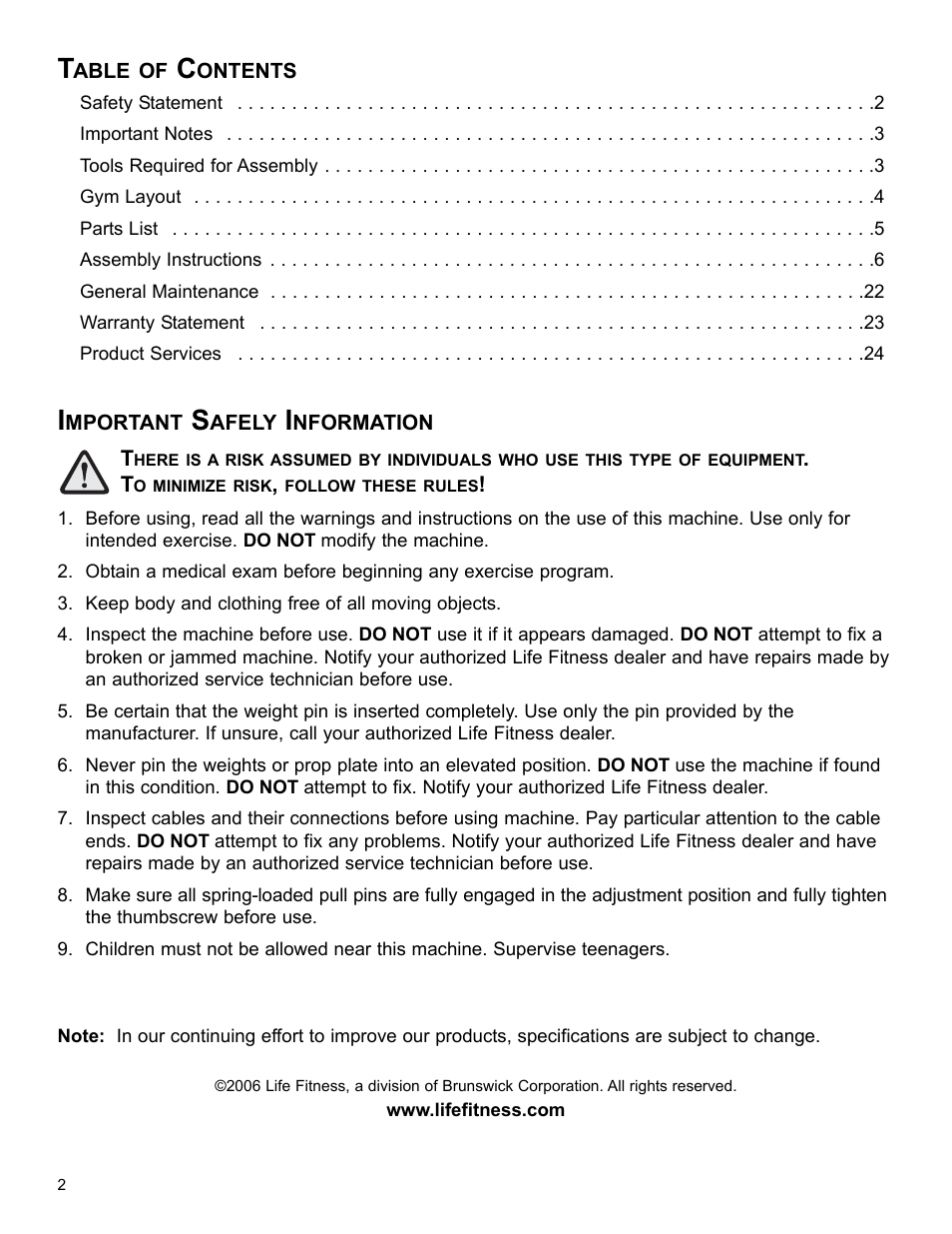 Life Fitness GS2 User Manual | Page 2 / 24