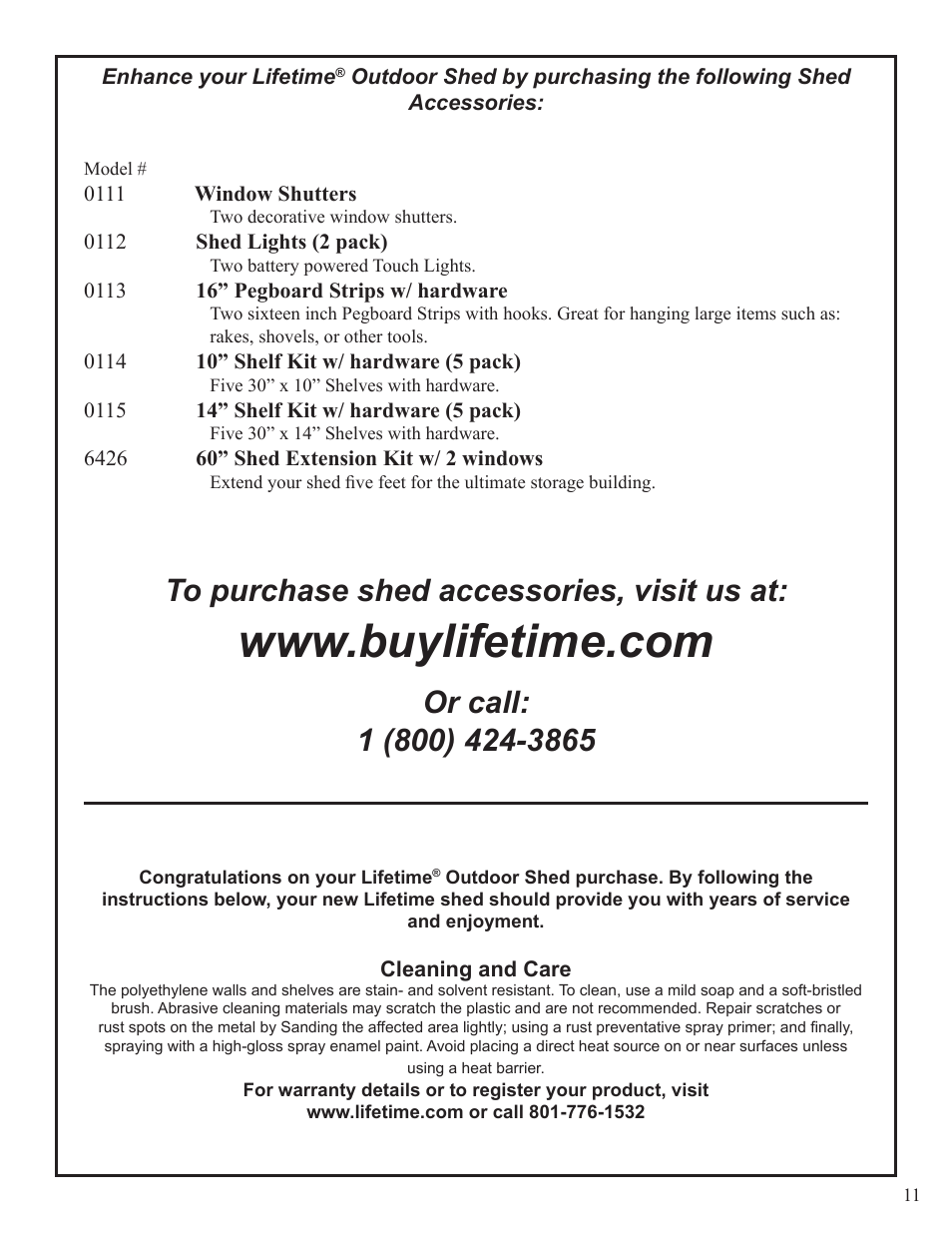 Lifetime 125 User Manual | Page 11 / 11