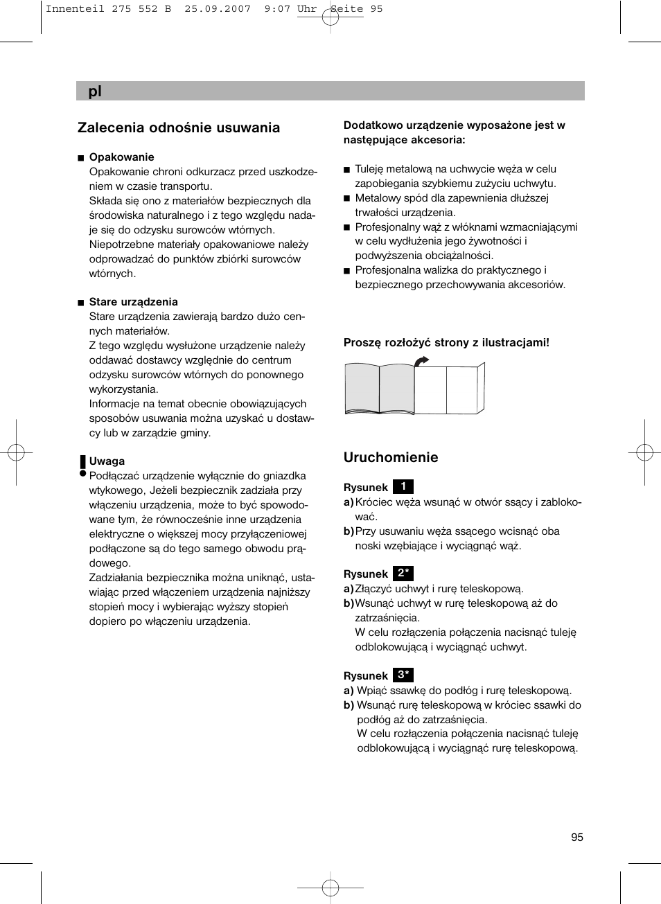 Zalecenia odnośnie usuwania, Uruchomienie | Bosch BSG8PRO1 User Manual | Page 100 / 157