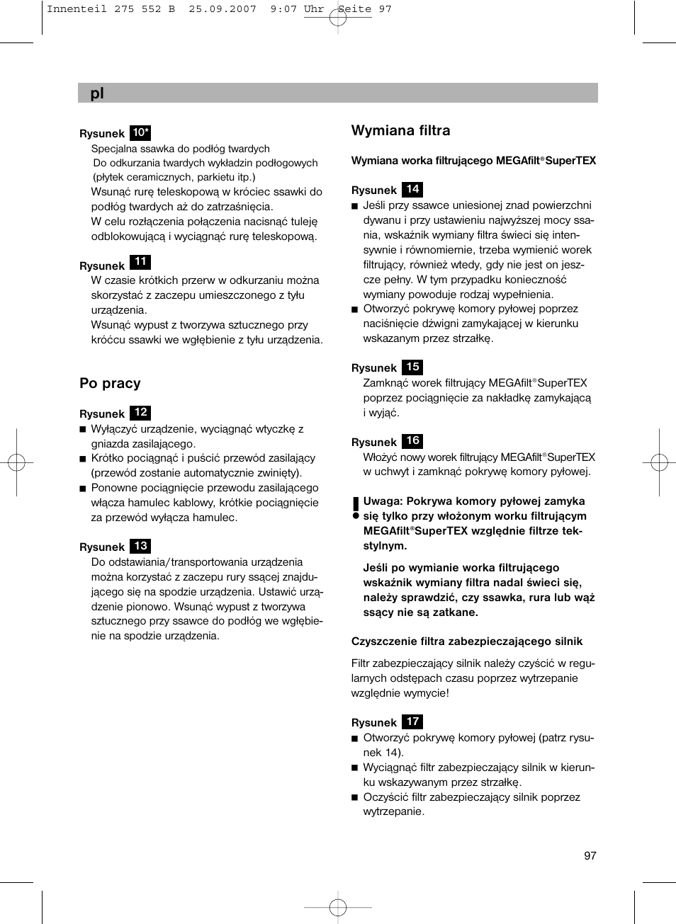 Wymiana filtra, Po pracy | Bosch BSG8PRO1 User Manual | Page 102 / 157