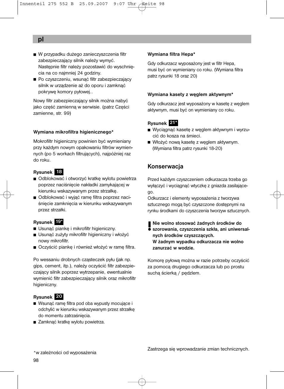 Konserwacja | Bosch BSG8PRO1 User Manual | Page 103 / 157