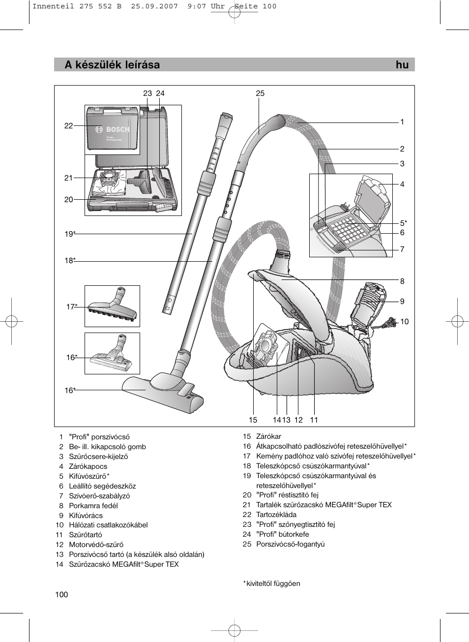 De hu a készülék leírása hu | Bosch BSG8PRO1 User Manual | Page 105 / 157