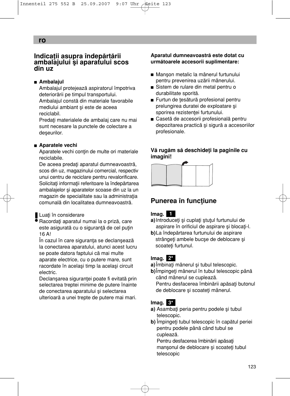 Punerea în funcøiune | Bosch BSG8PRO1 User Manual | Page 128 / 157