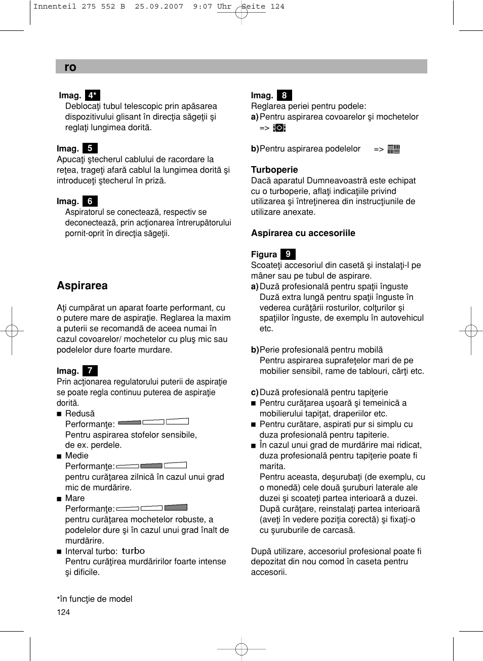 Aspirarea | Bosch BSG8PRO1 User Manual | Page 129 / 157