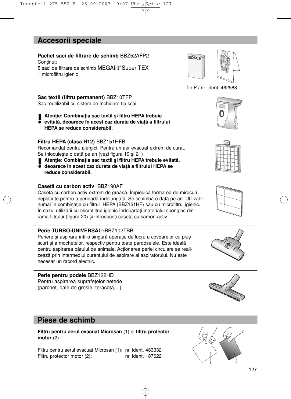 Accesorii speciale piese de schimb | Bosch BSG8PRO1 User Manual | Page 132 / 157