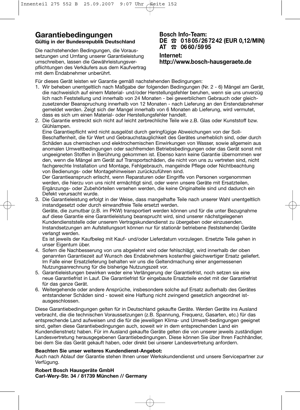 Garantiebedingungen | Bosch BSG8PRO1 User Manual | Page 157 / 157