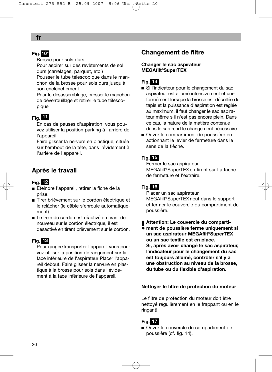 Changement de filtre, Après le travail | Bosch BSG8PRO1 User Manual | Page 25 / 157