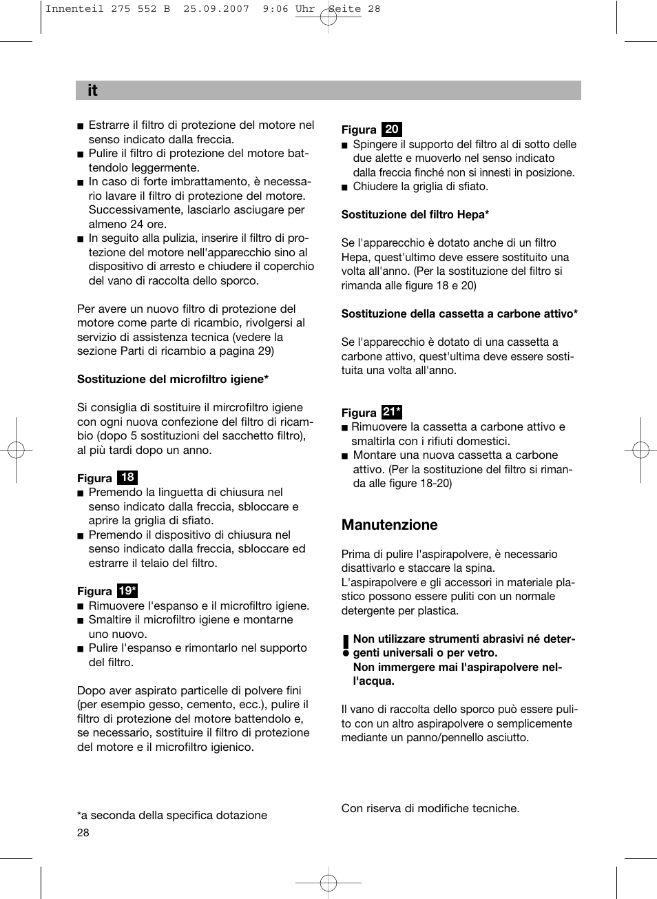 Manutenzione | Bosch BSG8PRO1 User Manual | Page 33 / 157