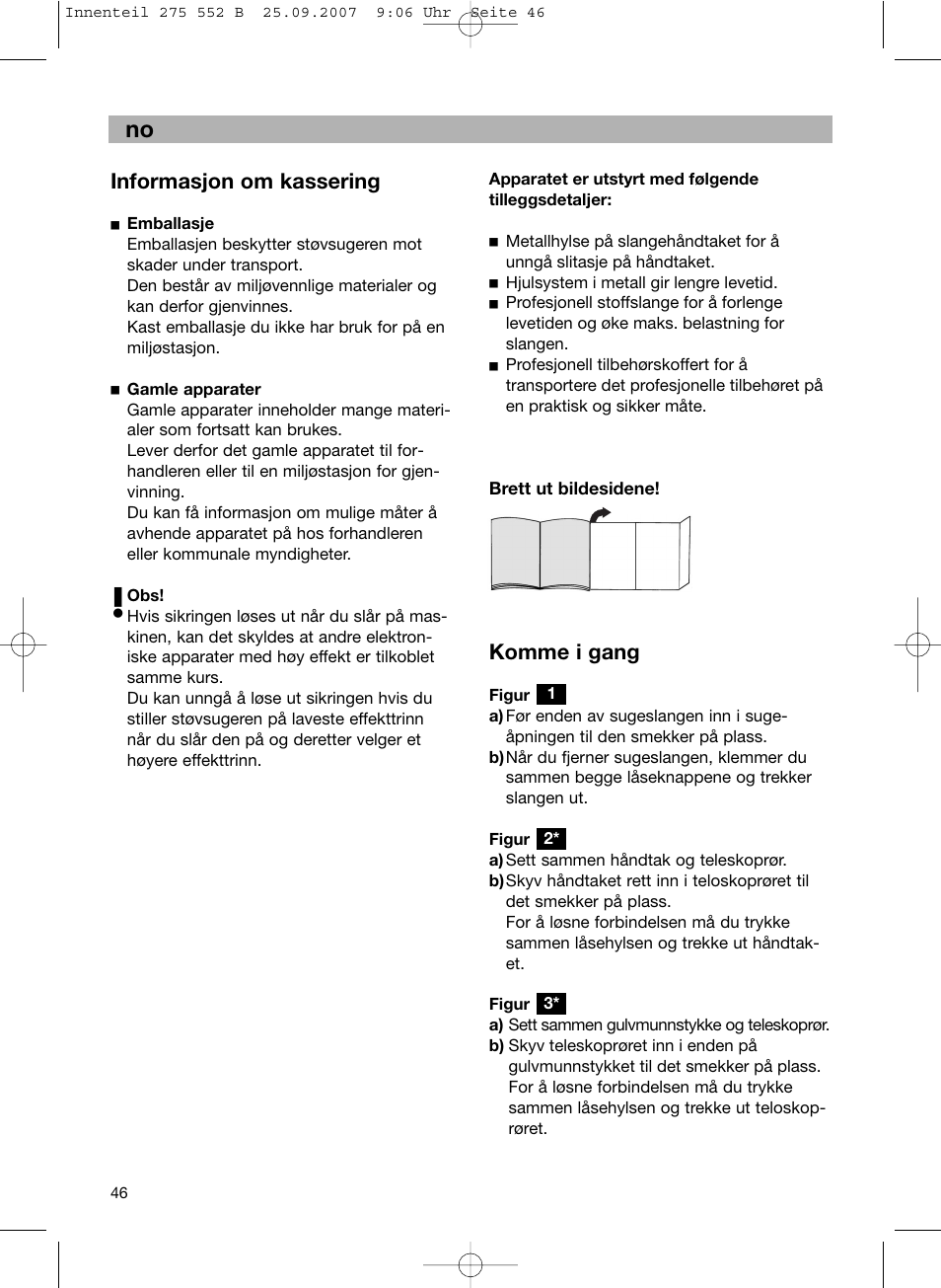 De no, Informasjon om kassering, Komme i gang | Bosch BSG8PRO1 User Manual | Page 51 / 157