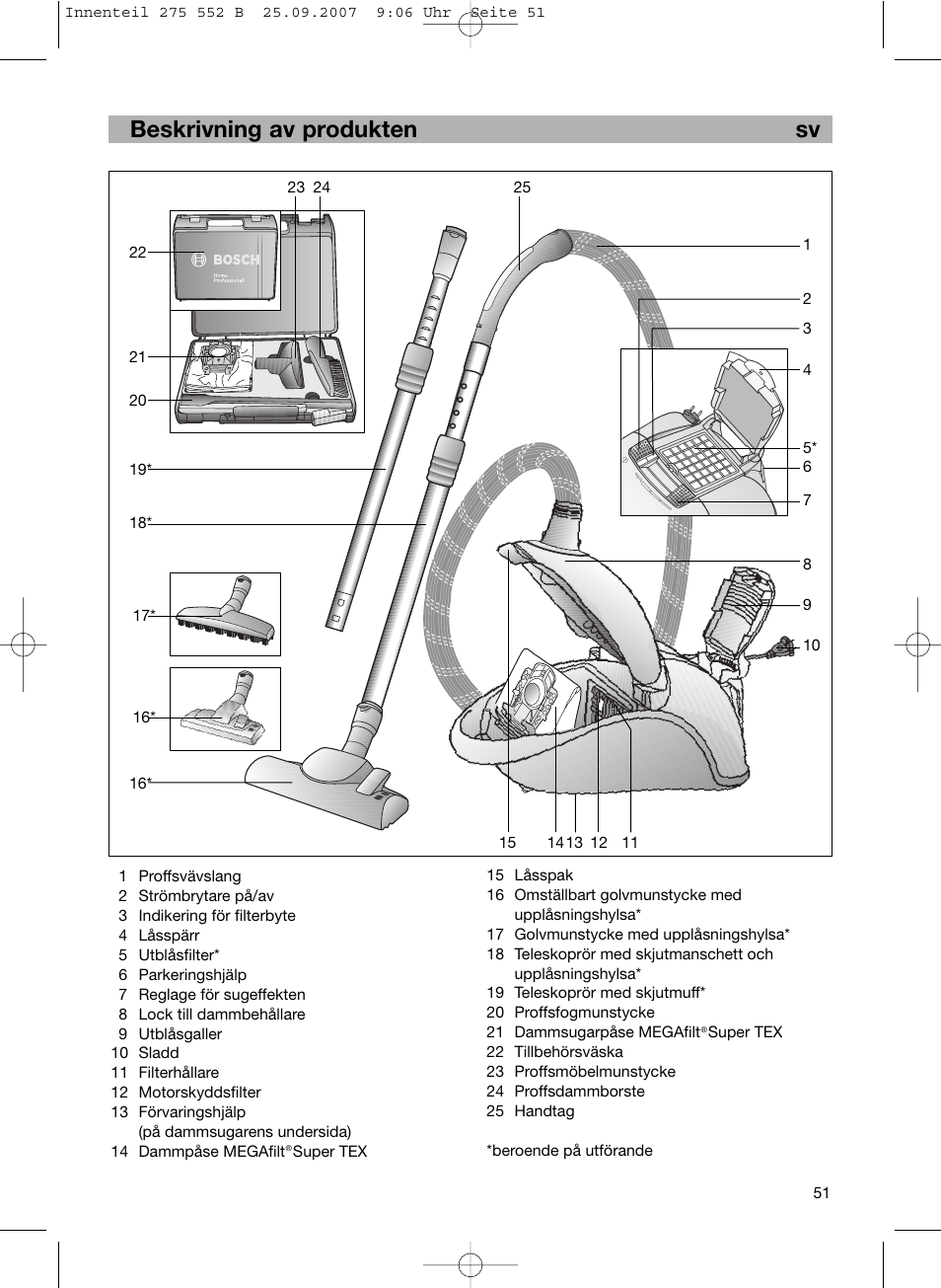 Sv beskrivning av produkten sv | Bosch BSG8PRO1 User Manual | Page 56 / 157