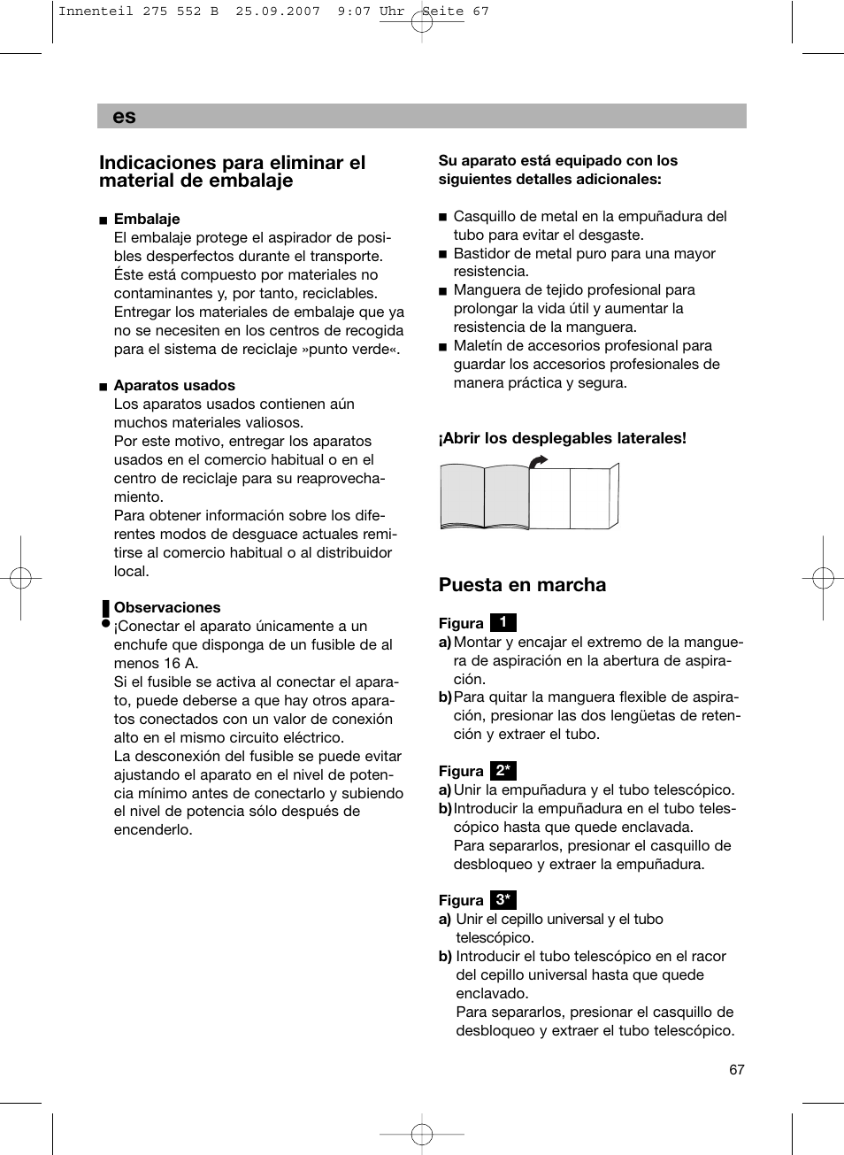 Indicaciones para eliminar el material de embalaje, Puesta en marcha | Bosch BSG8PRO1 User Manual | Page 72 / 157