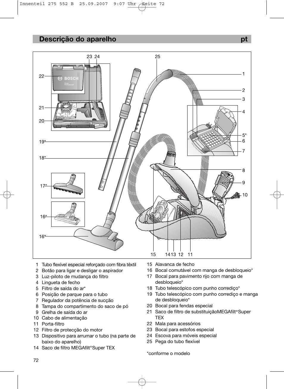 De pt descrição do aparelho pt | Bosch BSG8PRO1 User Manual | Page 77 / 157