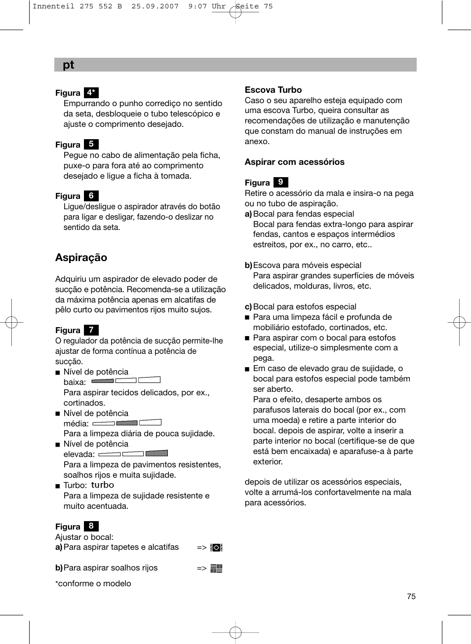 Aspiração | Bosch BSG8PRO1 User Manual | Page 80 / 157