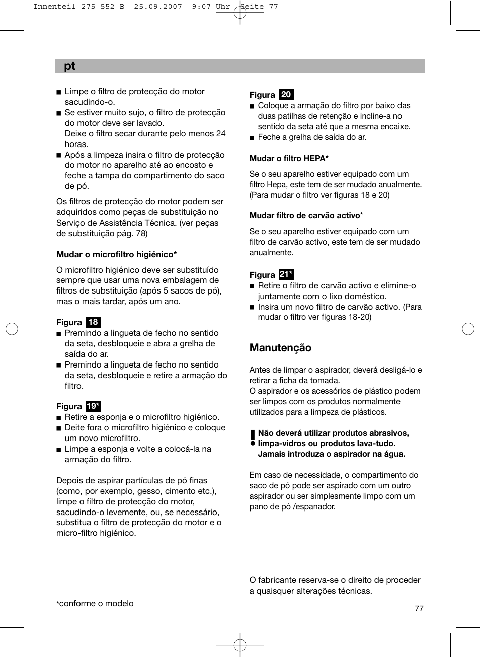 Manutenção | Bosch BSG8PRO1 User Manual | Page 82 / 157