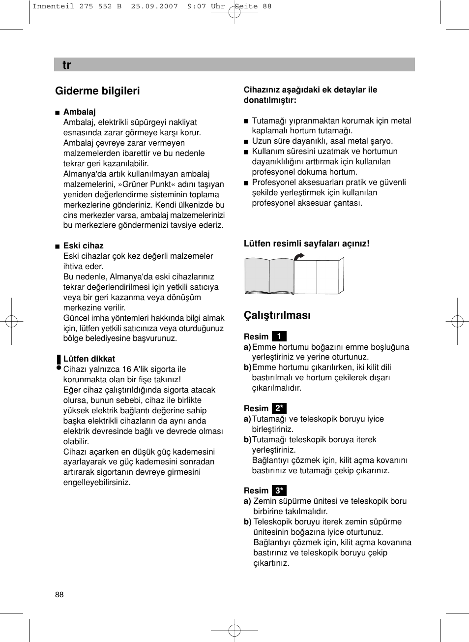 De tr, Giderme bilgileri, Çal∂µt∂r∂lmas | Bosch BSG8PRO1 User Manual | Page 93 / 157