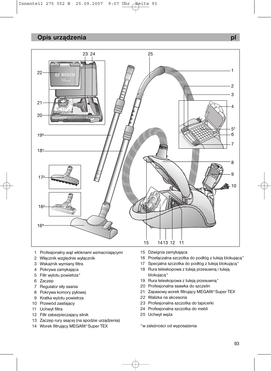 De opis urządzenia pl | Bosch BSG8PRO1 User Manual | Page 98 / 157