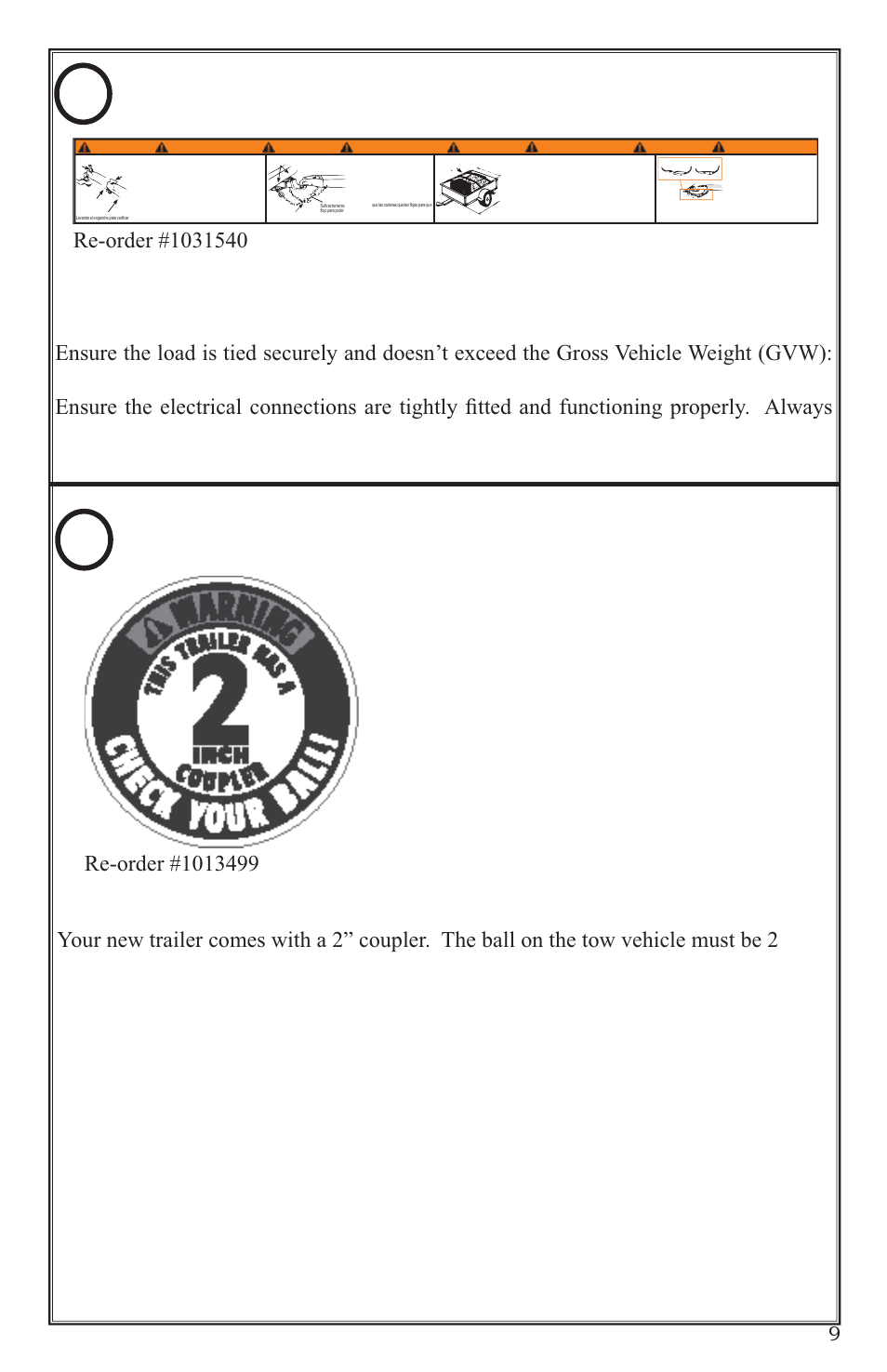 Ball and hitch size, Warning advertencia | Lifetime 65004 User Manual | Page 9 / 76