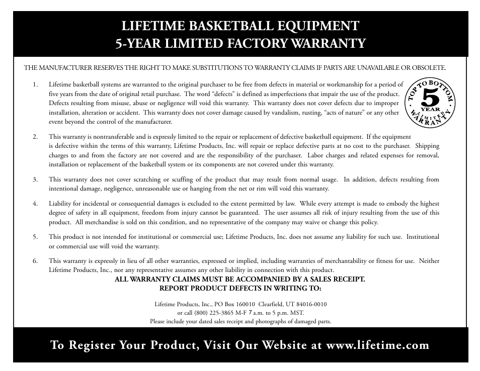 Lifetime #7525 User Manual | Page 16 / 17