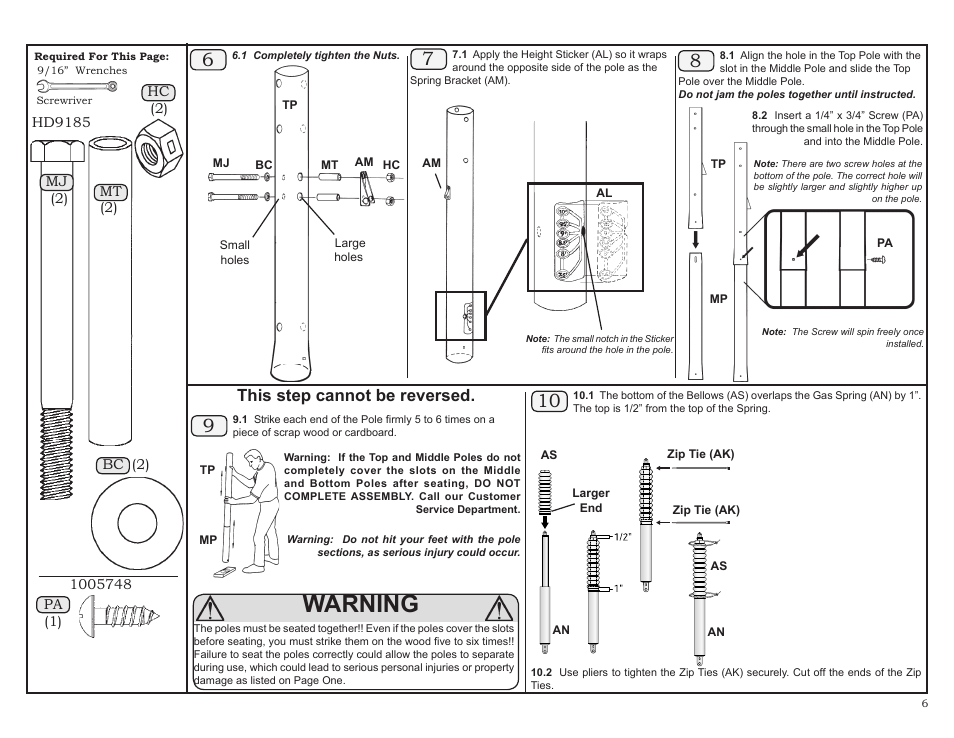 Warning, This step cannot be reversed | Lifetime #7525 User Manual | Page 6 / 17