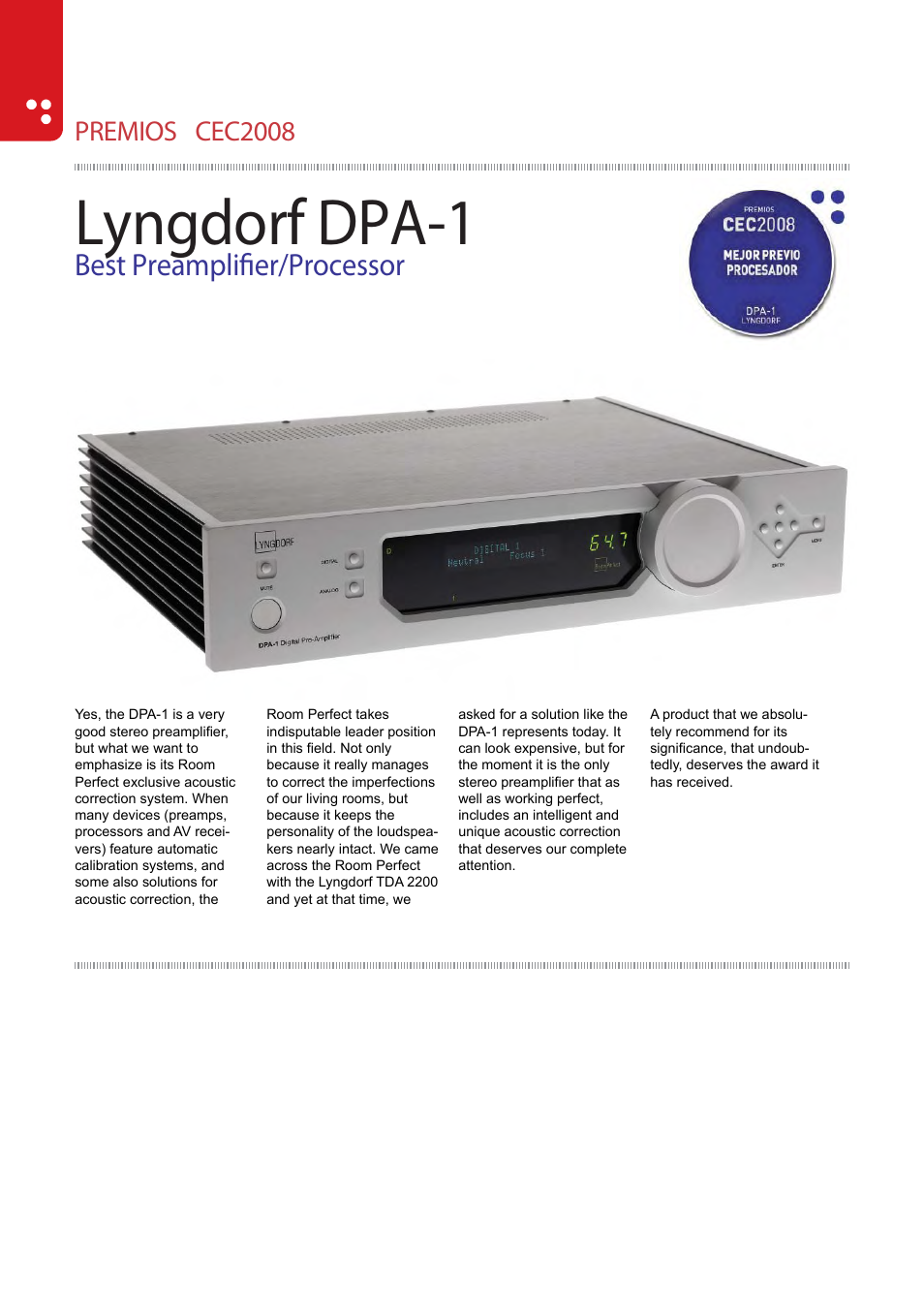 Lyngdorf Audio PREMIOS CEC2008 User Manual | 1 page