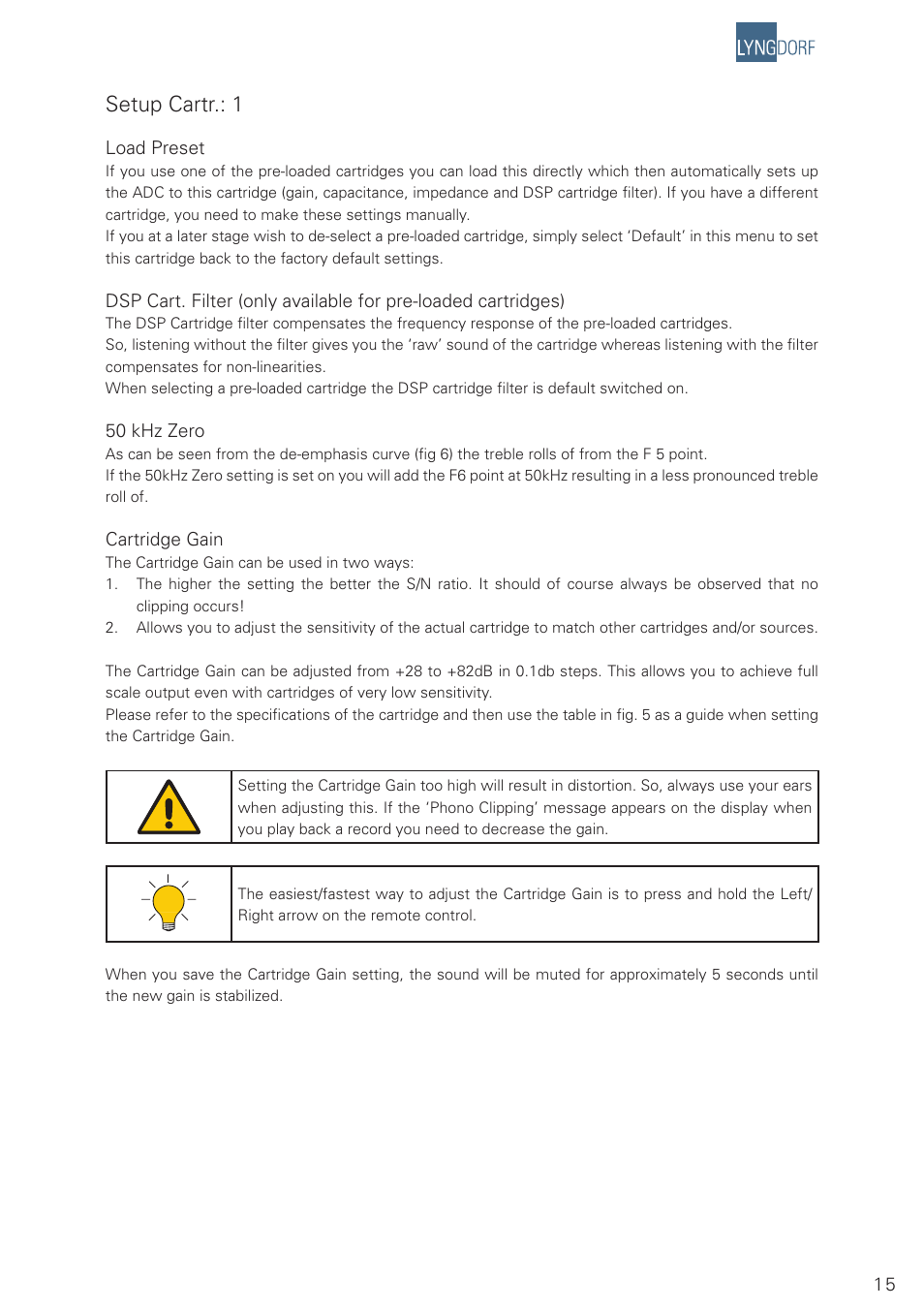 Setup cartr.: 1 | Lyngdorf Audio Millenium ADC Analog/Digital Converter User Manual | Page 15 / 24